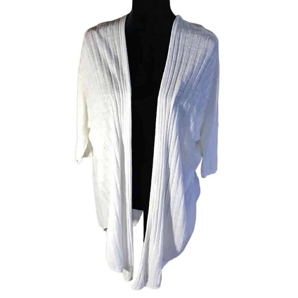 Lane Bryant Sz 14/16 thin white Sweater short sleeve open front midi length